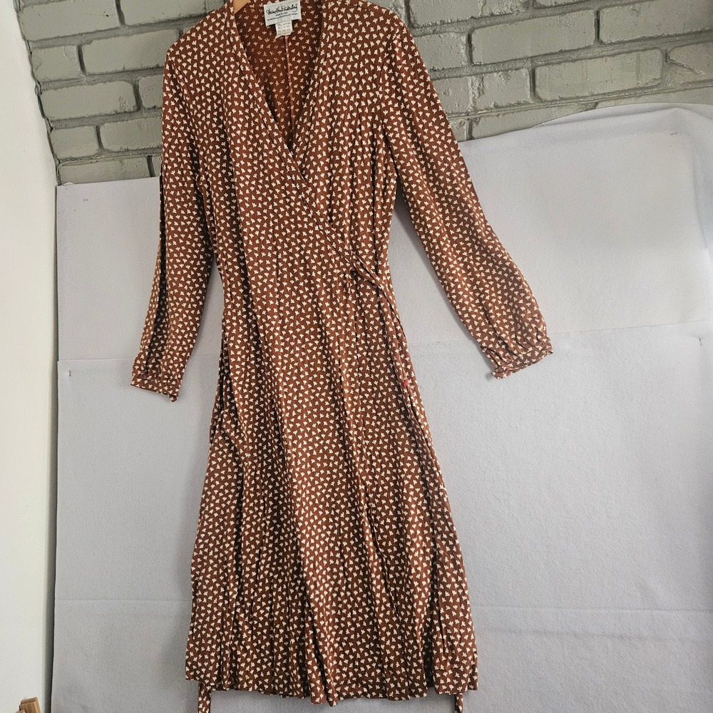 Vintage Diane Von Furstenberg Wrap Dress Brown Floral Cotton Rayon Made in Italy